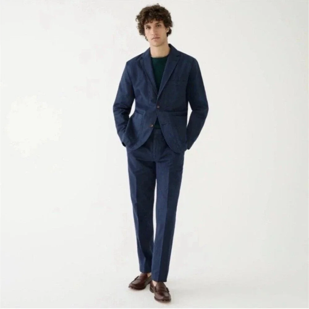 J.Crew Men Garment Dyed Cotton Linen Blend Blue Chino Blazer Jacket 36 AX260 NWT